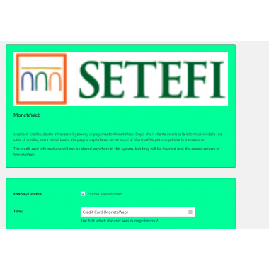 Modulo pagamento MonetaWeb per WooCommerce (Wordpress) - Carta di Credito - Setefi MonetaWeb - Banca Intesa SanPaolo